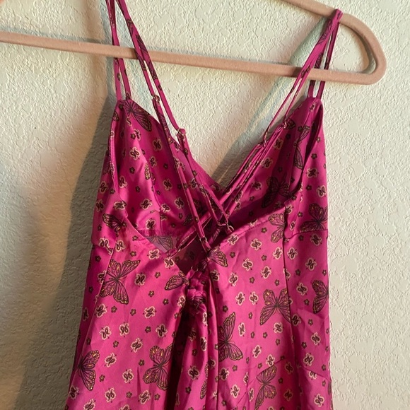 Urban Outfitters Samira Fuchsia Butterfly Midi Satin Slip Coquette Fairy Dress M - Picture 12 of 15